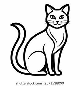 Cat line art silhouette isolated on white. Side view. Vector illustration.