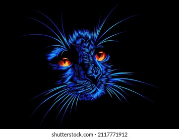 Cat line art vector illustration in vibrant color. Detail artwork for tattoo, apparel, merchandise, wall decoration. Fit for dark background. Vector graphic Eps 10