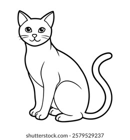 cat line art vector on white background front view
