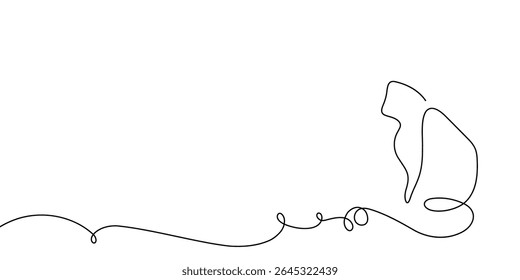 Cat line continuous one draw animal pet sketch outline vector drawing. Two art cat doodle happy couple 2 kitten white black background cute clipart friendship silhouette contour illustration back line