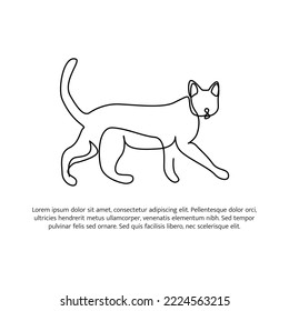 Cat line design. Simple animal silhouette decorative elements drawn with one continuous line. Vector illustration of minimalist style on white background.