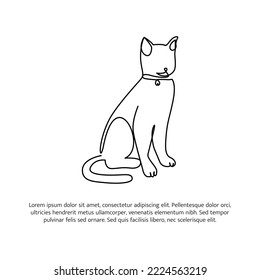 Cat line design. Simple animal silhouette decorative elements drawn with one continuous line. Vector illustration of minimalist style on white background.