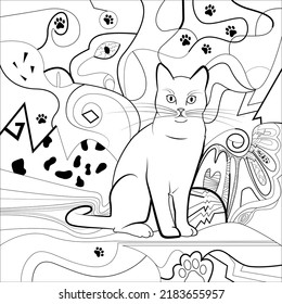 Cat Line Drawing Abstract Background Stock Vector (Royalty Free ...