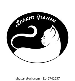 cat line drawing on black background, design for decorative icon and logo,  Vector illustration
