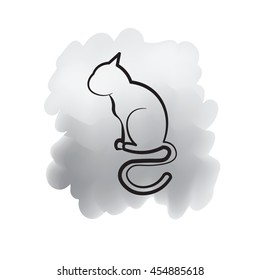 Cat line drawing on painted background