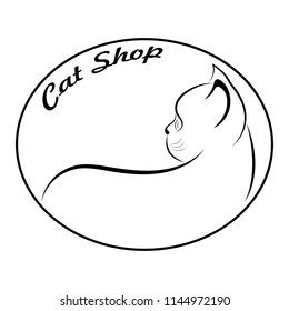 cat line drawing on white background, design for decorative icon and logo,  Vector illustration