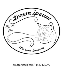 cat line drawing on white background, design for decorative icon and logo,  Vector illustration