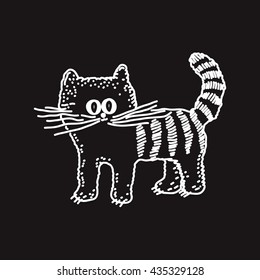cat line drawn vector illustration of simple children's coloring invert
