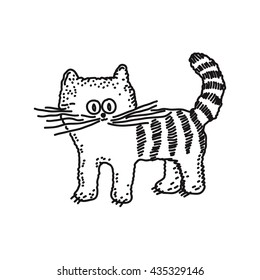 cat line drawn vector illustration of simple children's coloring