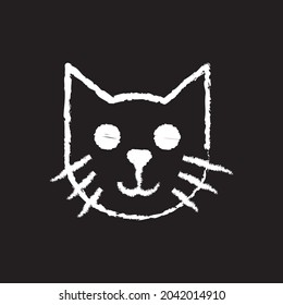 Cat Line Icon Design White Chalk. Draw A Picture On The Blackboard.