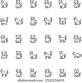 Cat line icon set. Editable stroke and pixel perfect