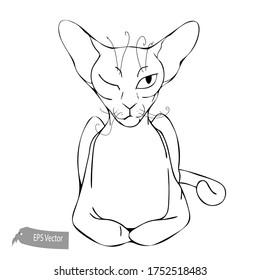 Cat line illustration. Vector. black and white. Ink style illustration. Hand drawn. Sketch 