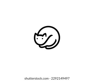 Cat line logotype. Cute fat kitty. Cat icon in negative space. Vector illustration.