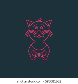 Cat in line style isolated on black.