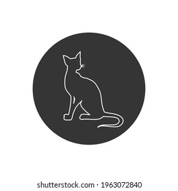 Cat line white icon in flat style. vector illustration
