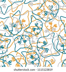 Cat linear pattern seamless. Home pet background. Vector illustration
