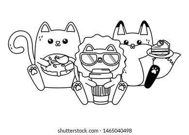Cat lion and fox cartoon with desserts design