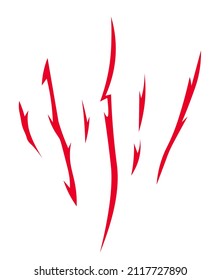 Cat lion scratch mark in red color. Monster attack trace