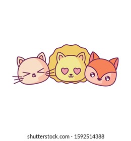 cat lion and squirrel cartoon design, Kawaii expression cute character funny and emoticon theme Vector illustration