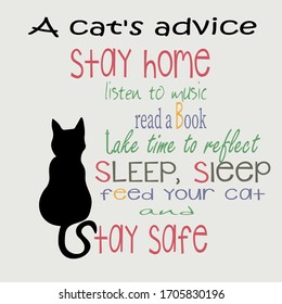 A cat and a list of things to do at home during the coronavirus prevention quarantine. Editable vector illustration.