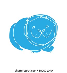 Cat listen to the music. Vector illustration