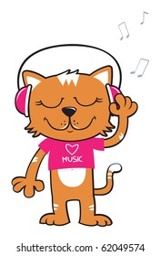 Cat listening to music.