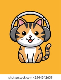 Cat Ouvir Música Com Fone De Ouvido Desenho Animado Ilustração