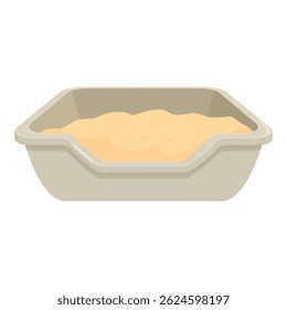 Cat litter box full of sand being ready for cat, isolated on white background
