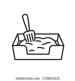 Cat Litter Box With Shovel Icon - Vector Illustration