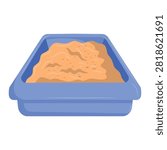 Cat litter box vector icon, plastic cat litter box with sand vector illustration, pet litter tray box icon vector, isolated on white background

