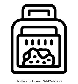 Vector de contorno de icono de litera de gato. Baño doméstico para mascotas. Contenedor de residuos animales