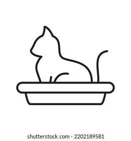 Cat Litter Linear Vector Icon, White Background.