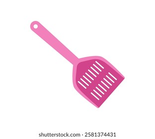 Cat litter scoop for cleaning pet box. Hygiene tool. Plastic slotted accessory for sifting waste. Animal supplies for sanitation, clean. Flat vector illustration isolated on white background