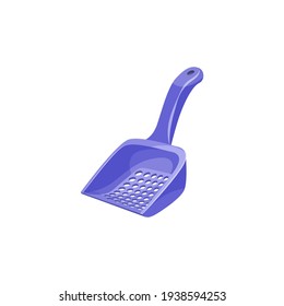 Cat litter scoop, pets and animals toilet hygiene accessory, vector. Cats care and toilet hygiene cleaning item, urine and poop litter scoop, domestic pets health flat icon