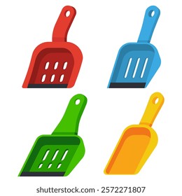 Cat litter scoops vector cartoon set isolated on a white background.
