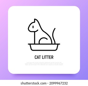 Katzenstreu dünne Linie Symbol. Moderne Vektorgrafik für Heimtiergeschäft.