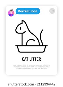 Katzenstreu dünne Linie Symbol. Moderne Vektorgrafik für Heimtiergeschäft.