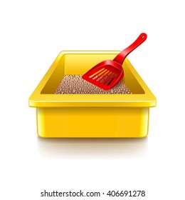 Cat Litter Tray Isolated On White Photo-realistic Vector Illustration