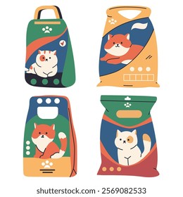 Cat litters vector cartoon set isolated on a white background.