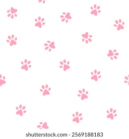 Cat little paws seamless pattern on white background