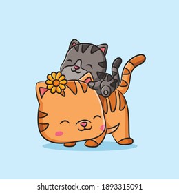 The cat with the little sun flower hairclip is playing the grey cat of illustration