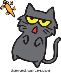  cat and lizard on wall doodle vector illustration cartoon.
