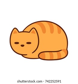 Cat loaf, sleeping fat orange cat that looks like a loaf of bread. Cute and simple vector cartoon illustration.