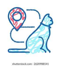 Vector de dibujo de icono de doodle de información de ubicación de gato. signo de información de ubicación de gato. ilustración de símbolo aislado