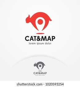Cat locator logo design. Animal place icon, emblem design - Vector illustration. Symbol pet cat or dog with the icon location marker