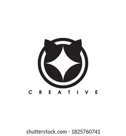 Cat Logo Black Circle - Isolated Vector Illustration