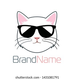 Cat Logo WIth Black Eyeglasses