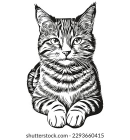 Cat logo, black and white illustration hand drawing kitten
