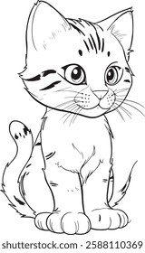 Cat logo, black and white illustration hand drawing kitten.