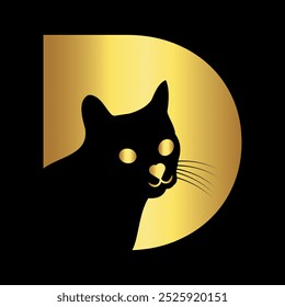 Cat Logo combine with letter D vector template